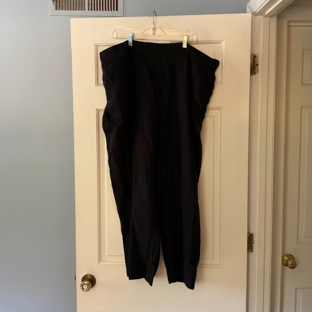 Flax Black Linen Wide Leg Elastic Waist Pants 2G 2X 22 24 Lagenlook Minimalist